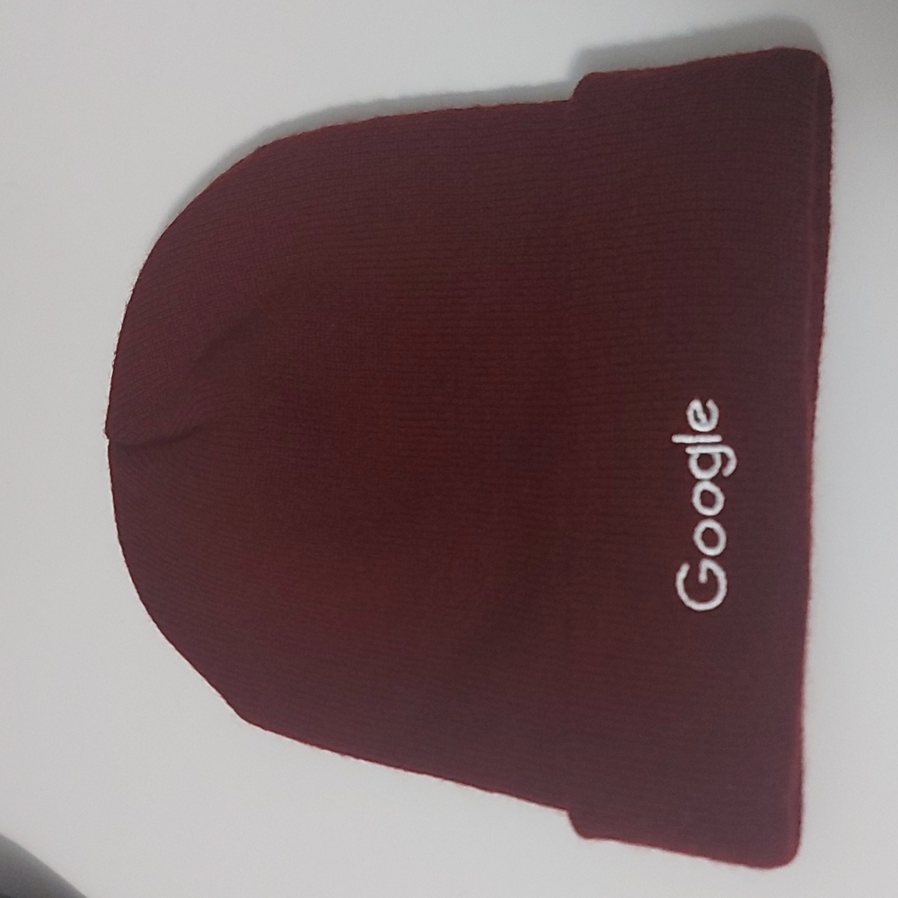 Google burgundy beanie hat